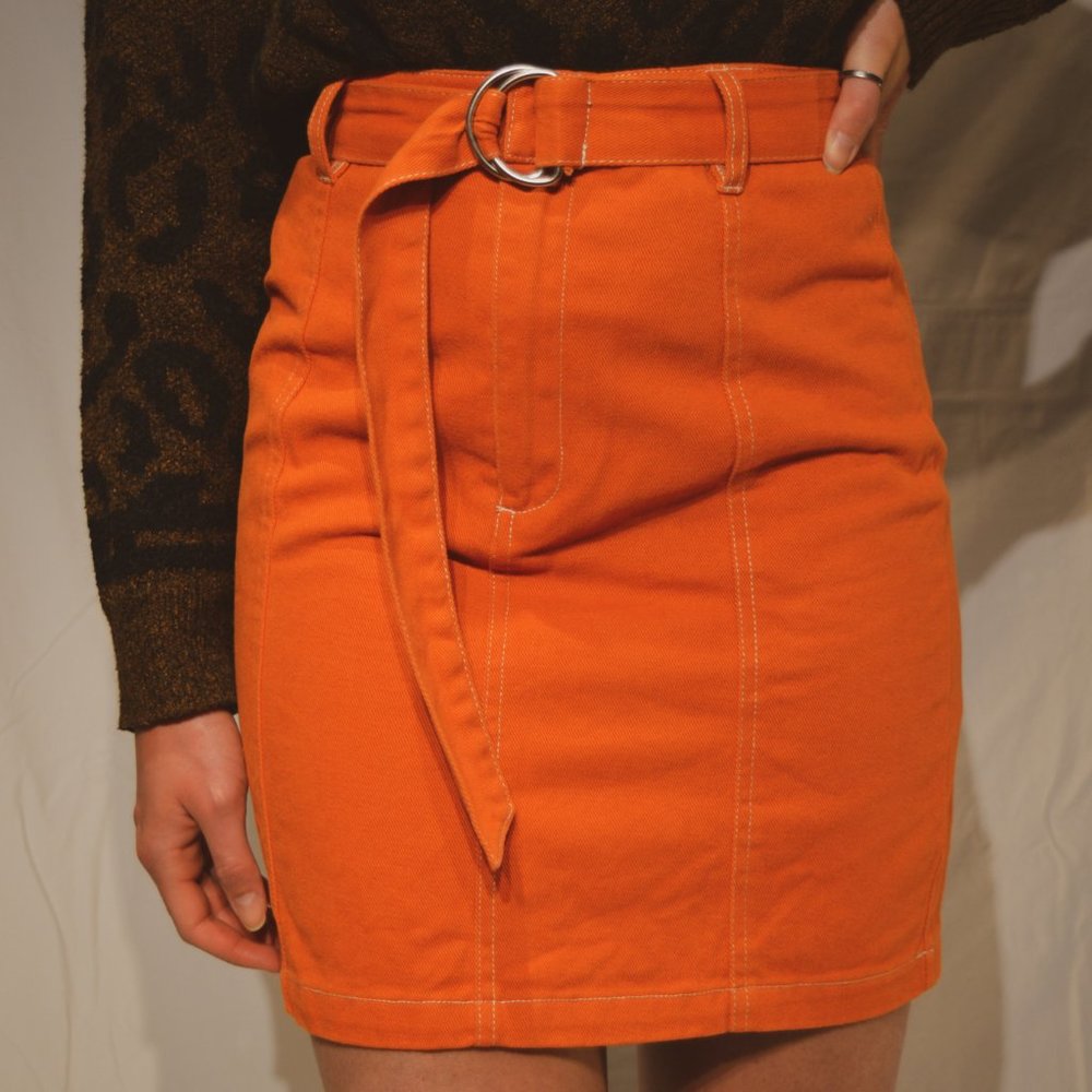 Orange High Waisted Jean Skirt